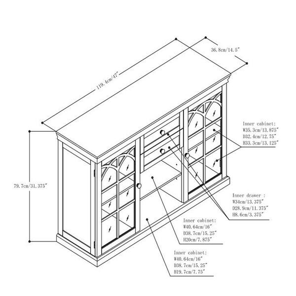 Black 47" Kitchen Storage Sideboard Buffet with Drawers and